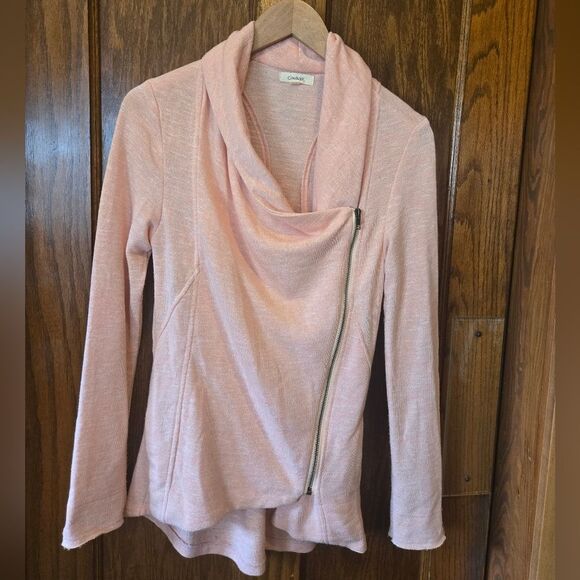 Chico's Cloud Walk Soft Pink Draped Cardigan With Zip SMALL - Picture 3 of 10